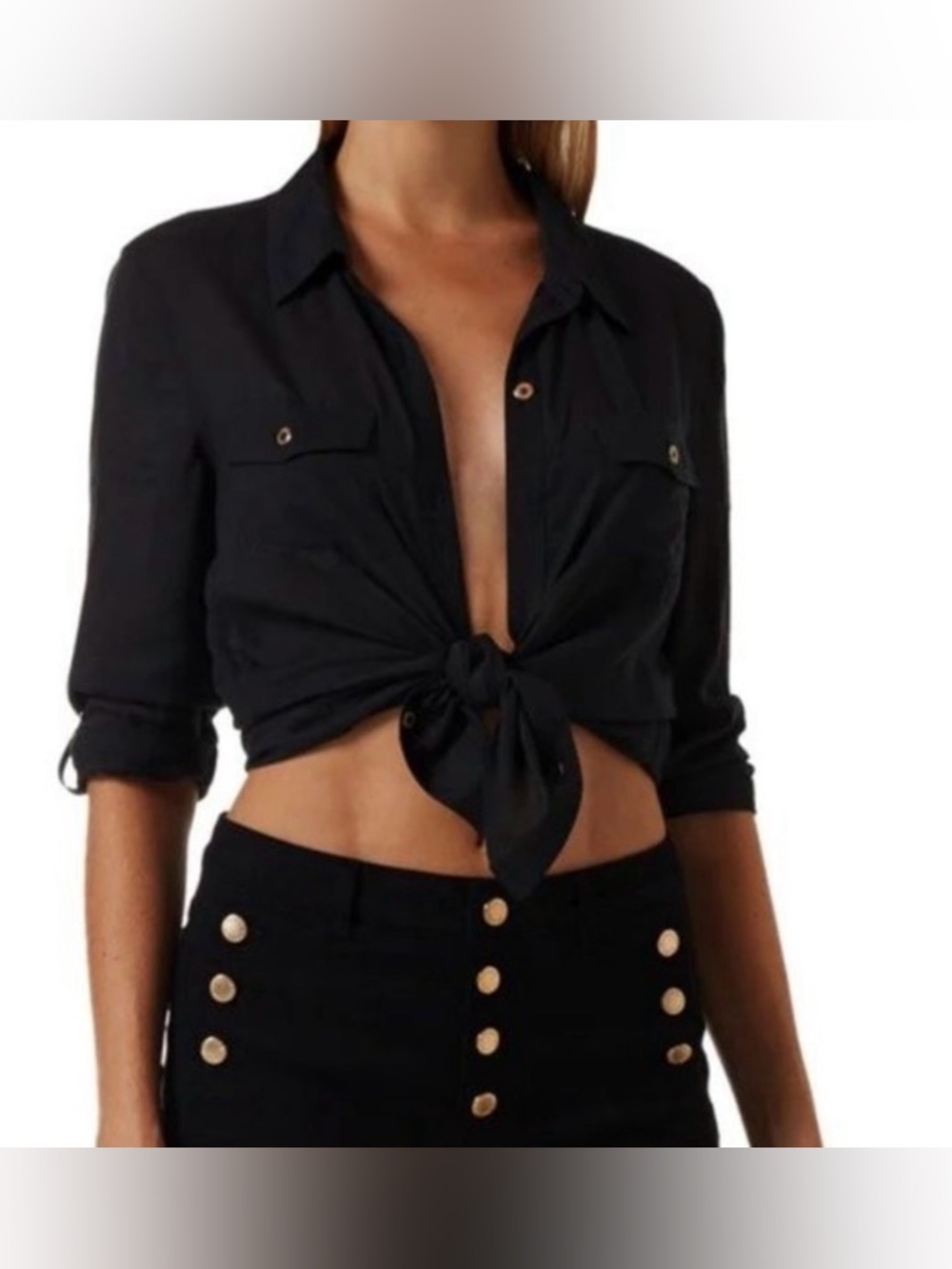 NWT Melissa Odabash Robyn black button down, size S
